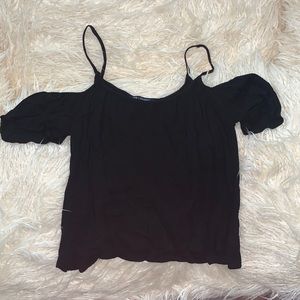Black Cold Shoulder Short Sleeve Crop Top, size M